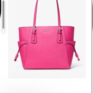 NWT Michael Kors Saffiano Leather Tote/Matching wallet set. Dragonfruit pink.